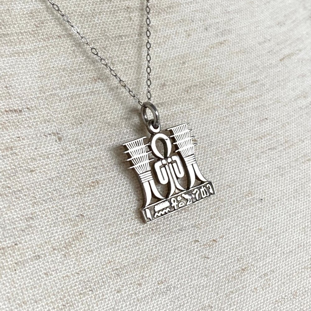Sterling Silver 925 Egyptian Knot Of Isis Djed Pillars Pendant Necklace 20" - Picture 5 of 16